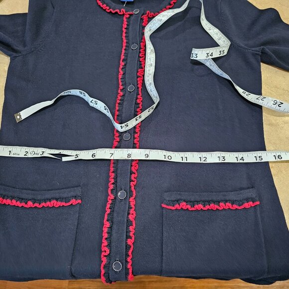 NWT‎ Women's Doncaster Cardigan Sweater Navy Blue with Red Trim XS - Picture 4 of 7